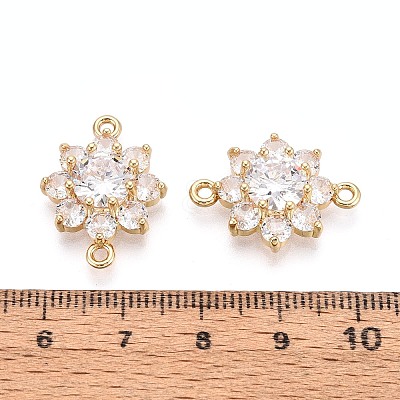 Brass Pave Clear Cubic Zirconia Connector Charms KK-N284-14G-1