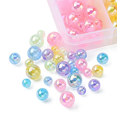18 Style Transparent Rainbow Iridescent Acrylic Beadss Plated MACR-YW0002-09-1