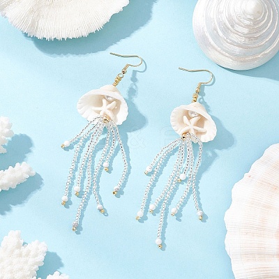 3 Pairs 304 Stainless Steel Gemstone & Glass Seed Beaded Jellyfish Dangle Earrings EJEW-MZ00529-1