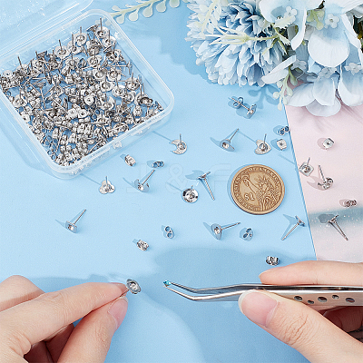 84Pcs 6 Style 201 Stainless Steel Stud Earring Findings STAS-UN0057-42-1