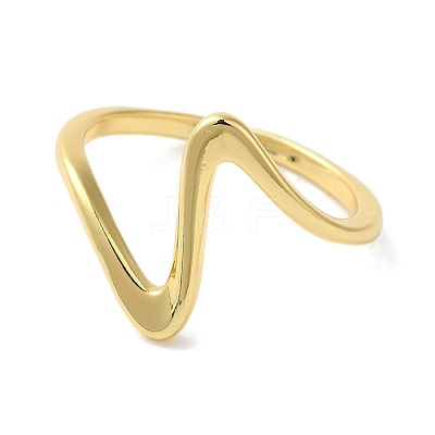Rack Plating Wave Brass Open Cuff Ring for Women RJEW-S413-04G-1
