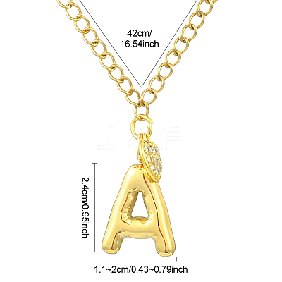 304 Stainless Steel Clear Cubic Zirconia Heart & Letter Pendant Curb Chain Necklaces for Women NJEW-FS00012-27W-1