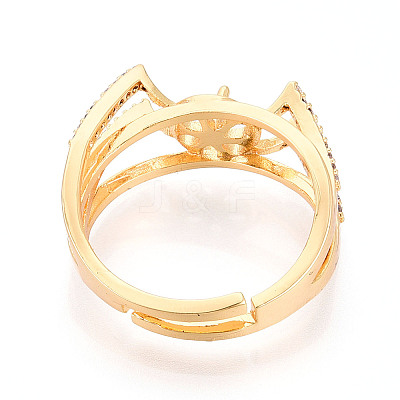 Cat Head Shape Brass Micro Pave Clear Cubic Zirconia Cup Peg Ring Settings KK-T076-13G-1