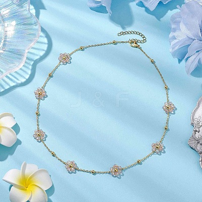 Flower Glass Beads Necklace NJEW-JN04937-1