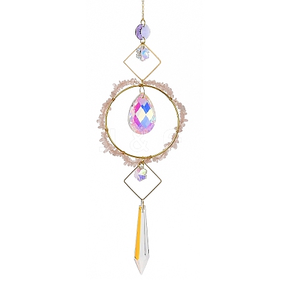 Natural Rose Quartz Chips Hanging Ornaments G-Z051-01C-1