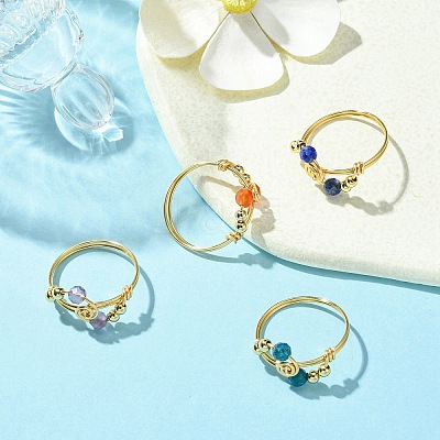 4Pcs 4 Style Natural Mixed Gemstones Braided Finger Rings RJEW-TA00116-1