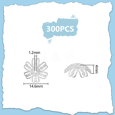 300Pcs 304 Stainless Steel Beads Cap STAS-UN0056-66-1
