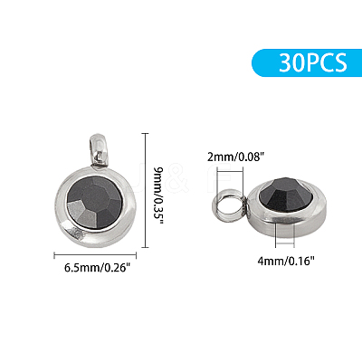 Trendy Original Color 304 Stainless Steel Grade A Rhinestone Flat Round Charm Pendants RB-UN0001-02P-1