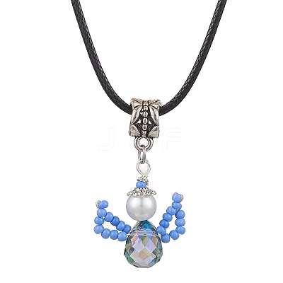 Glass Seed Beads & Glass Pearl Angel Pendant Necklaces NJEW-MZ00056-05-1