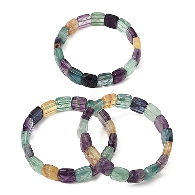Natural Rainbow Fluorite Square Beaded Stretch Bracelets for Women GG-CBA3F02-06-1