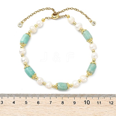Adjustable Natural Amazonite& Cultured Freshwater Pearls Beads  Slider Bracelets for Women BJEW-JB14030-01-1
