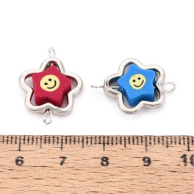 Polymer Clay Smiling Face Star Beads with CCB Plastic Frame Connector Charms CLAY-T022-27M-1