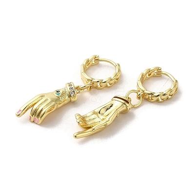 Palm with Horse Eye Golden Brass Dangle Hoop Earrings EJEW-Q797-21G-04-1