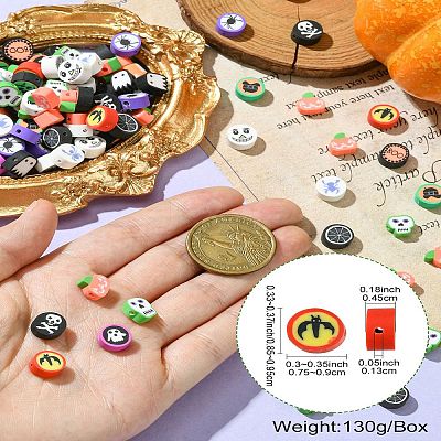 200Pcs 2 Styles Halloween Handmade Polymer Clay Beads CLAY-CJ0001-86-1