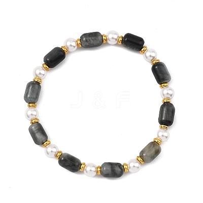 Natural Eagle Eye Stone & Shell Pearl & Brass Beads Stretch Bracelets for Women BJEW-JB13865-01-1