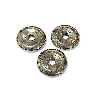 Donut/Pi Disc Natural Pyrite Pendants G-I125-33A-1