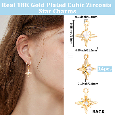 14Pcs Brass Micro Pave Cubic Zirconia Pendants KK-BBC0028-17-1