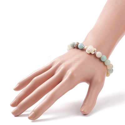 Natural Flower Amazonite & Synthetic Turquoise(Dyed) Tortoise Beaded Stretch Bracelet BJEW-TA00167-1