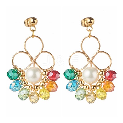 Flower Colorful Glass Beads Dangle Earrings for Girl Women EJEW-TA00010-1