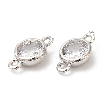Eco-Friendly Rack Plating Brass Pave Clear Cubic Zirconia Connector Charms KK-A186-06P-1