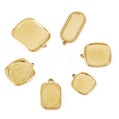 6Pcs 6 Styles 304 Stainless Steel Pendant Cabochon Settings STAS-TA0005-71G-1