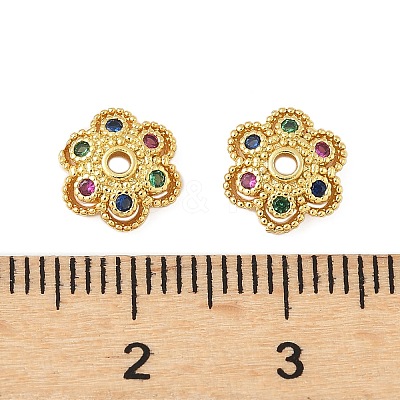 Brass Micro Pave Colorful Cubic Zirconia Bead Caps KK-V015-30G-1