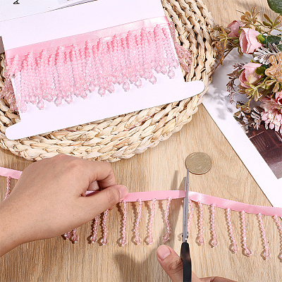2.5 Yards Plastic Beads & Polyester Lace Ribbon SRIB-HY0001-16-1