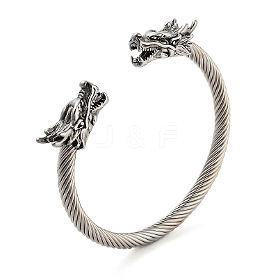 Dragon Head 304 Stainless Steel Open Cuff Bangles for Women BJEW-E094-23AS-1