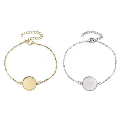 2Pcs 2 Colors 304 Stainless Steel Round Cabochon Setting Bracelets BJEW-JB11089-1