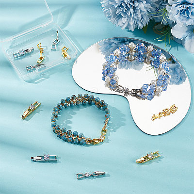 12Pcs 6 Styles Rack Plating Brass Micro Pave Clear Cubic Zirconia Fold Over Clasps KK-SC0005-94-1