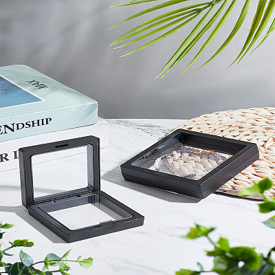2Pcs 2 Styles Square Transparent PE Thin Film Suspension Jewelry Display Box CON-LP0001-44B-1