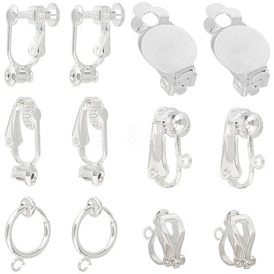 36Pcs 6 Styles Brass Clip-on Earring Converters Findings KK-SC0004-73-1