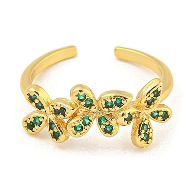 Flower Rack Plating Brass Micro Pave Cubic Zirconia Open Cuff Rings for Women RJEW-N047-01G-05-RS-1