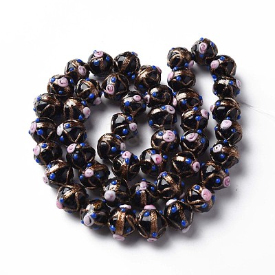 Handmade Gold Sand Lampwork Beads Strands LAMP-T017-05C-1