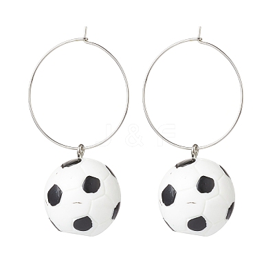 Sport Ball Theme Resin Dangle Big Hoop Earrings EJEW-JE05023-1