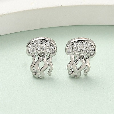 Brass Micro Pave Clear Cubic Zirconia Stud Earrings EJEW-A145-03A-P-1