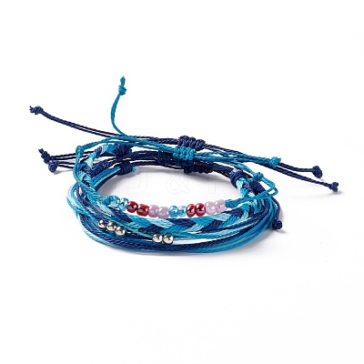 4Pcs 4 Style Alloy & Glass Braided Bead Bracelets Set BJEW-B065-09C-1