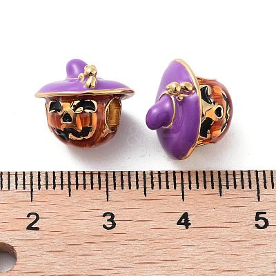 Halloween Rack Plating Brass Enamel European Beads KK-M280-01G-1