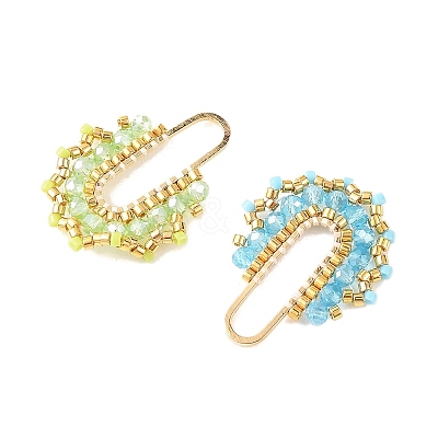 3Pcs 3 Colors Brass & Seed Baeded & Glass Connector Charms PALLOY-MZ01372-1