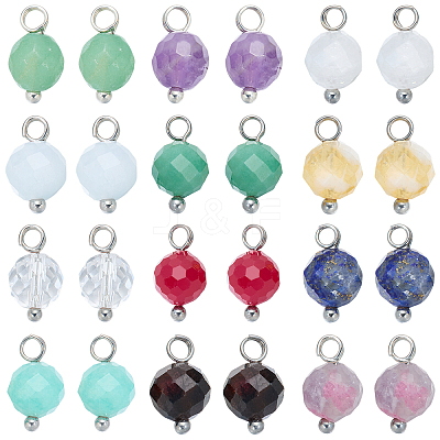 24Pcs Natural Gemstone Birthstone Pendants PALLOY-SW00119-1