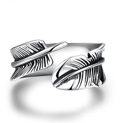 Fashionable Unisex 316L Surgical Stainless Steel Feather Cuff Rings RJEW-BB09945-8-1
