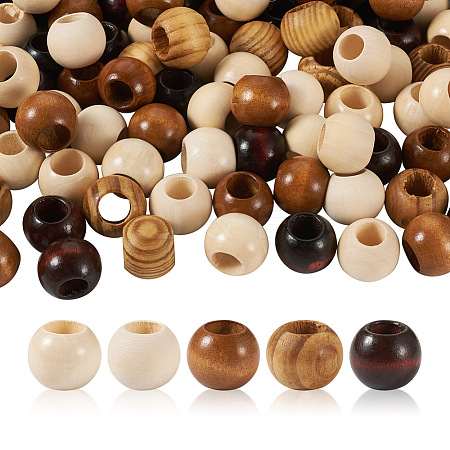 Craftdady 100Pcs 5 Style Pine Wood Beads WOOD-CD0001-17-1