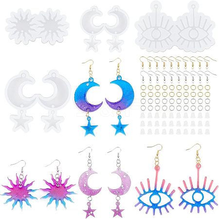 Fingerinspire 4Pcs 4 Style Eye & Sun & Moon Pendant Silicone Molds DIY-FG0002-91-1