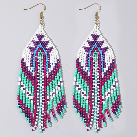 Bohemian Handmade Glass Seed Beads Hexagon Dangle Earrings ZA8204-2-1