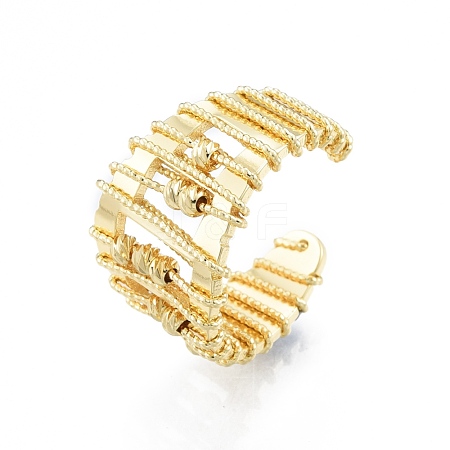 Brass Rotating Beaded Open Cuff Ring RJEW-I084-02G-1