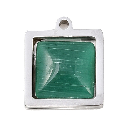 303 Stainless Steel Pave Cat Eye Pendants STAS-K325-05P-01-1