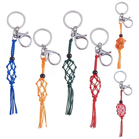 4Pcs  4 Colors Macrame Fringe Braided Keychain AJEW-SW00014-04-1