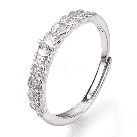 925 Sterling Silver Micro Pave Cubic Zirconia Adjustable Ring Settings STER-T007-01P-1