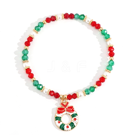 Christmas Theme Glass Beads Charms Bracelets VT5394-4-1