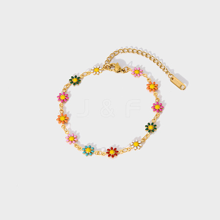 Fashionable Stainless Steel Enamel Daisy Link Bracelet for Women GH7959-4-1